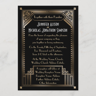 Faux Gold Shaded Art Deco Wedding Invitation