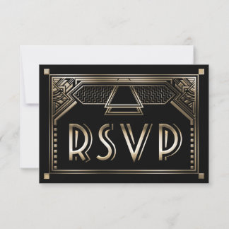 Faux Gold Shaded Gatsby Art Deco Wedding RSVP Card