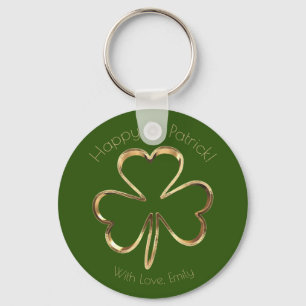 Faux Gold Shamrock Clover Custom Text St. Patrick Keychain