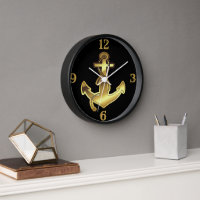 Faux Gold Ship Anchor With Numbers Wall Clock
