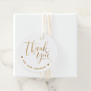 Faux Gold Simple Modern Script Business Thank You Favour Tags