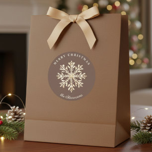 Faux Gold Snowflake Brown Custom Holiday Classic Round Sticker