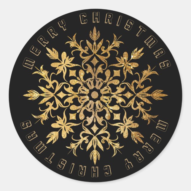 Faux Gold Snowflake Elegant  Christmas Classic Round Sticker (Front)