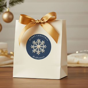Faux Gold Snowflake Navy Blue Custom Holiday Classic Round Sticker