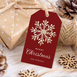 Faux Gold Snowflake Red Custom Holiday Gift Tags