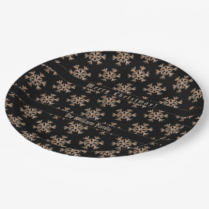 Faux Gold Snowflakes Snowflake Pattern Christmas Paper Plate