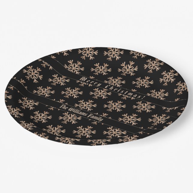 Faux Gold Snowflakes Snowflake Pattern Christmas Paper Plate (Angled)