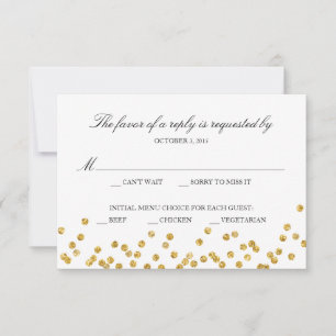 Faux Gold Sparkle Response Card with Menu Choices