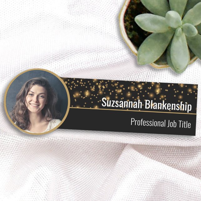  Faux Gold Sparkles Custom Photo Professional  Name Tag (Creator Uploaded)