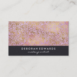Faux Gold Specks Pink Tile Leather Business Card
