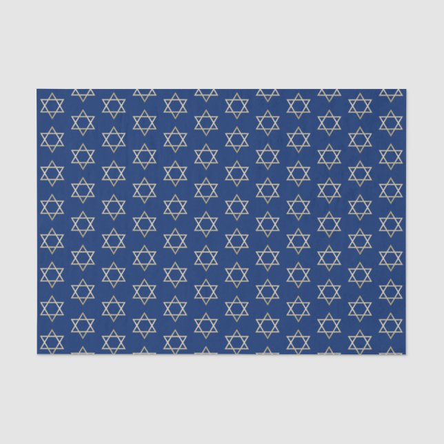 Faux Gold Star of David Hanukkah Blue Holiday Tissue Paper (Front)