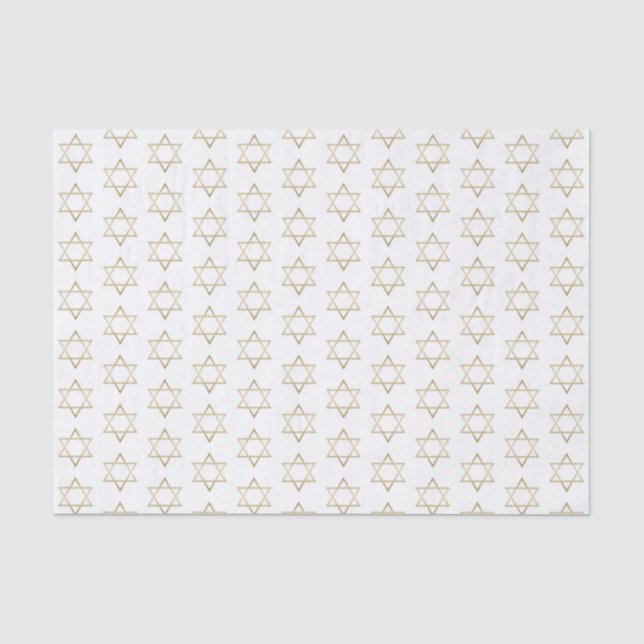 Faux Gold Star of David Hanukkah White Holiday Tissue Paper (Front)