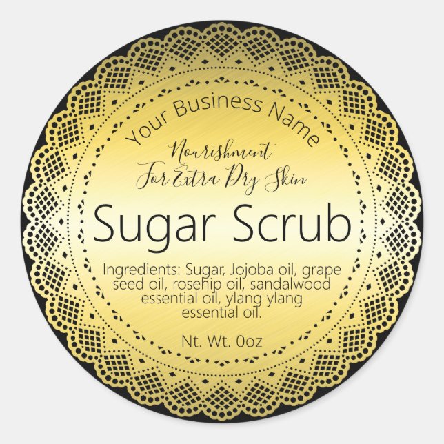 Faux Gold Sticker Label Handmade Sugar Scrub (Front)