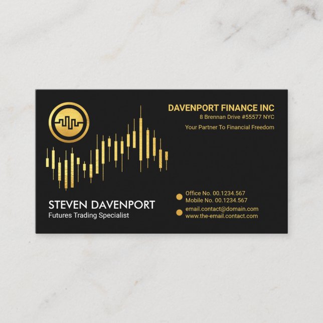 Faux Gold Stock Graph Futures Trading Business Card (Front)