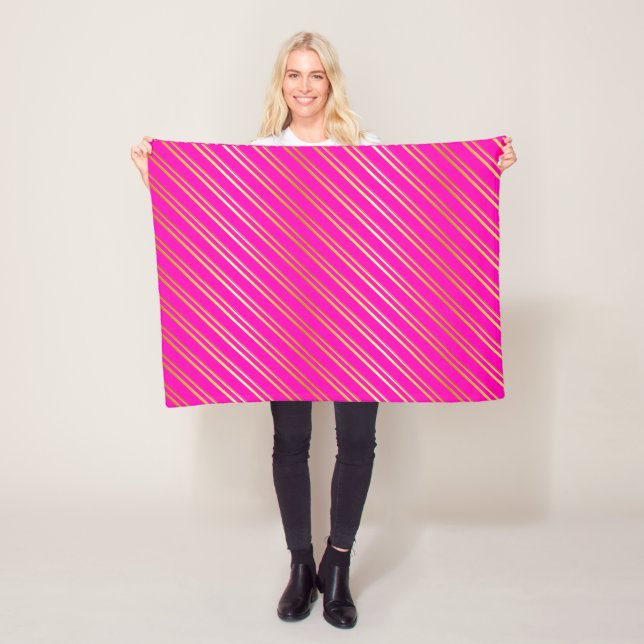 FAUX GOLD STRIPES ON PINK FLEECE BLANKET (In Situ)