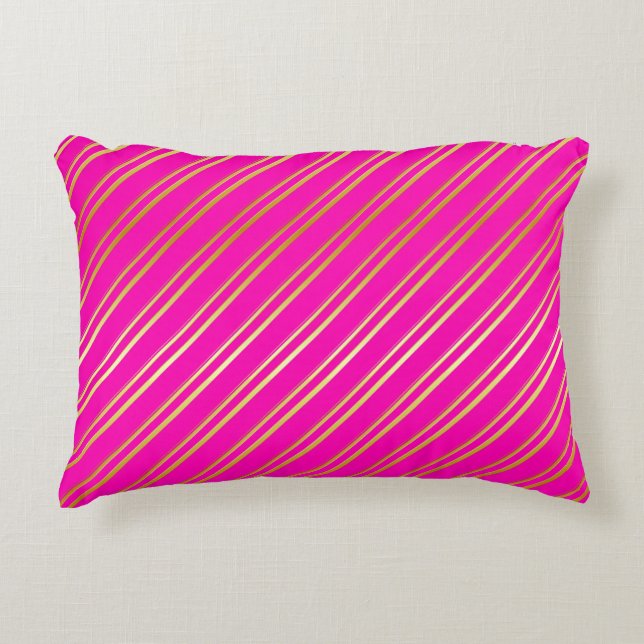 Faux Gold Stripes on Pink or Your Colour Accent Pillow (Front)