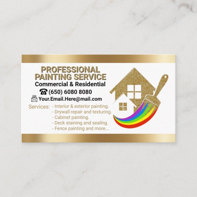 Faux Gold Stripes Paint Brush Painter Business Card (Front)