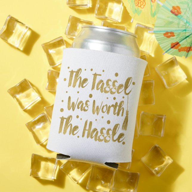 Faux Gold Tassel Graduation Can Cooler (In Situ Summer)