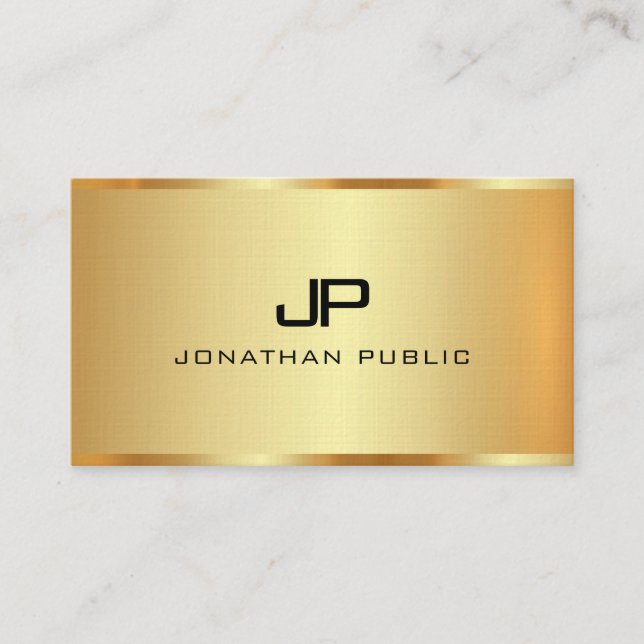Faux Gold Template Monogram Initial Premium Linen Business Card (Front)