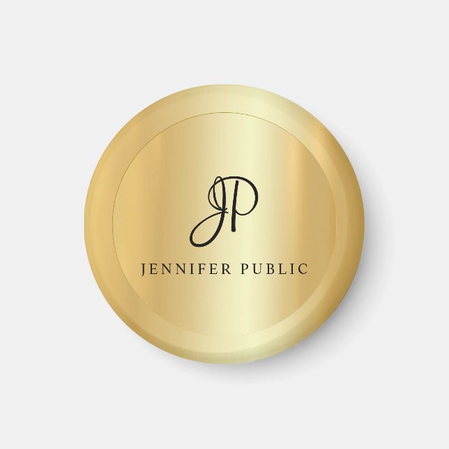 Faux Gold Template Monogram Modern Typography Magnet (Front)
