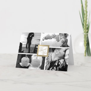 Faux Gold Thank You Wedding 4 Photo Card