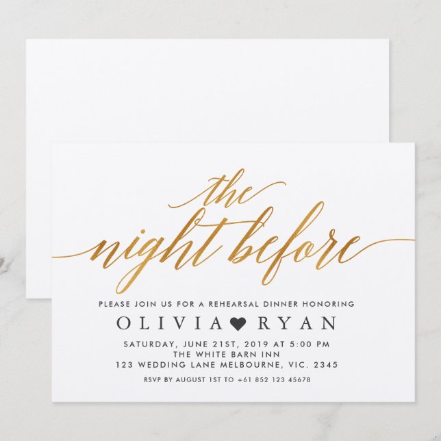 Faux gold the night before invitation (Front/Back)