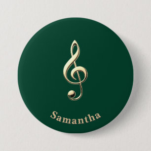 Faux Gold Treble Clef Green Personalized 3 Inch Round Button