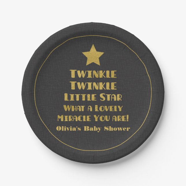 Faux Gold Twinkle Little Star Baby Shower Supplies Paper Plate (Front)