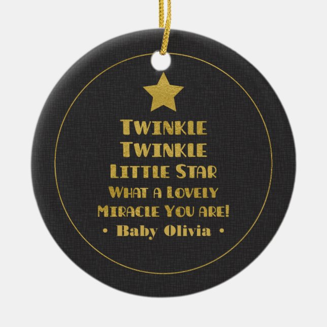 Faux Gold Twinkle Twinkle Little Star Nursery Ceramic Ornament (Front)