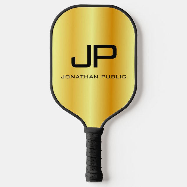 Faux Gold Two Sides Monogram Elegant Template Pickleball Paddle (Front)