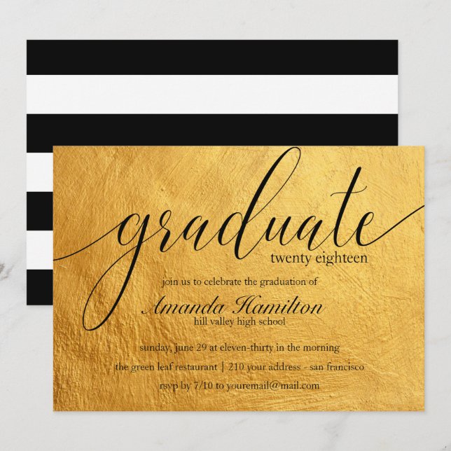 Faux Gold typography Graduation Invitation (Front/Back)