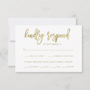 Faux Gold Typography Meal Choice RSVP Card