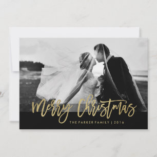 Faux Gold Typography with Photo   Merry Christmas Holiday Card