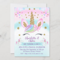 Faux Gold Unicorn Rainbow Joint Birthday