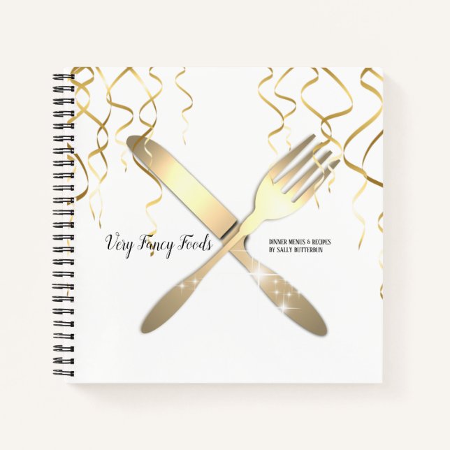 Faux gold utensils personalized cookbook recipe notebook (Front)