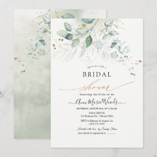 Faux Gold Watercolor Eucalyptus Bridal Shower Invitation