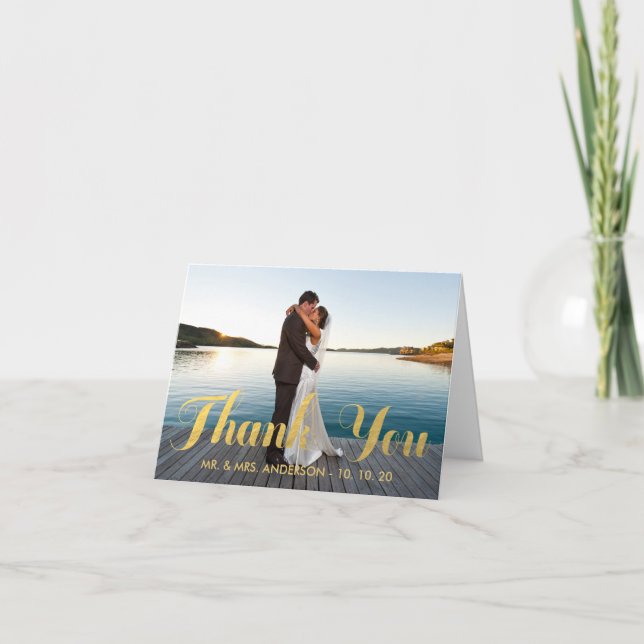 FAUX GOLD WEDDING THANK YOU WITH PHOTO NOTECARD (Front)