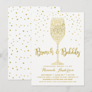 Faux Gold & White Brunch & Bubbly Bridal Shower Invitation