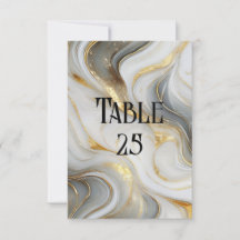 Faux Gold White Grey Marbled Wedding Table Number