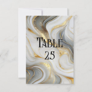 Faux Gold White Grey Marbled Wedding Table Number