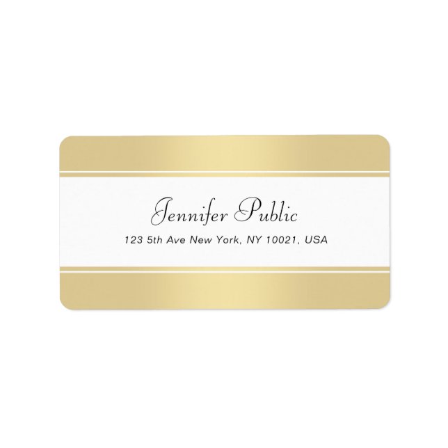 Faux Gold White Handwriting Script Elegant Modern Label (Front)