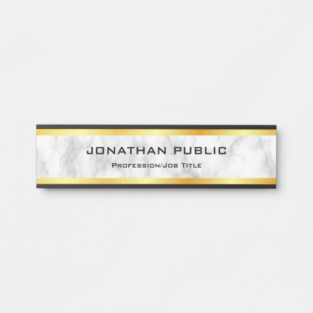 Faux Gold White Marble Elegant Template Door Sign (Front)