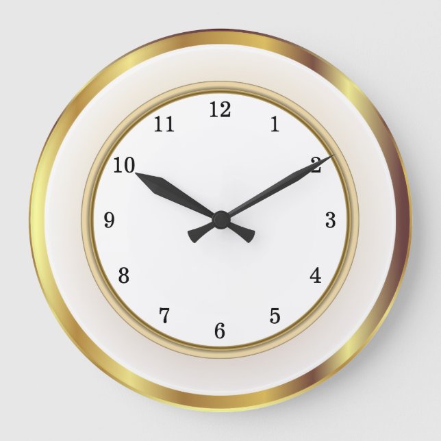 Faux Gold White Trim Arabic Numbers Large Clock (Front)