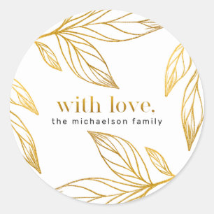Faux Gold Winter Leaf with Name Christmas Holiday Classic Round Sticker