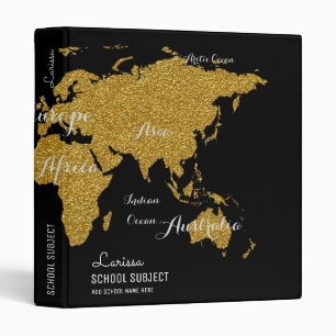 faux gold world map binder for geography lessons