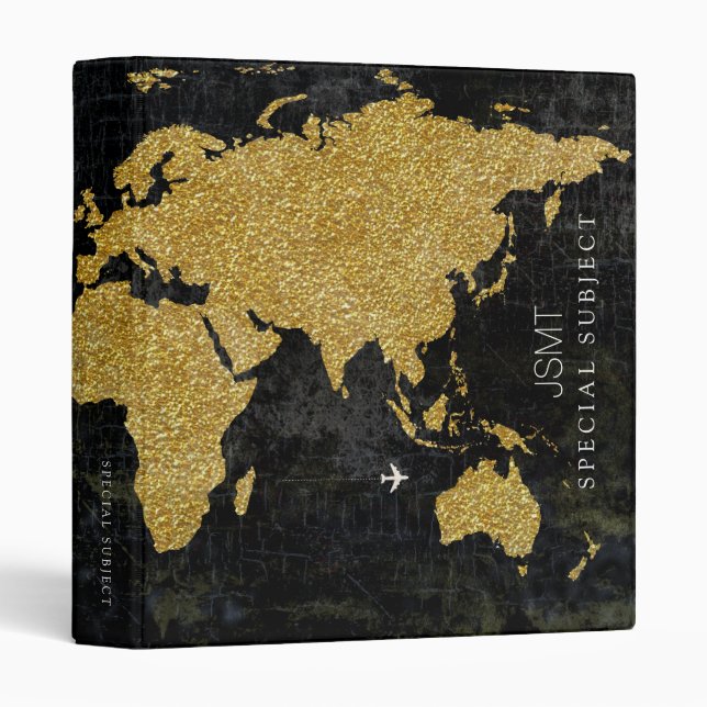 Faux Gold World Map International Subjects Binder (Front/Spine)