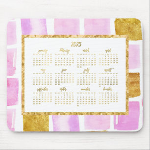Faux Gold Yearly 2025 Calendar Mouse Pads Pink