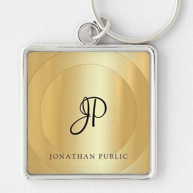 Faux Gold Your Name Elegant Monogram Template Keychain (Front)