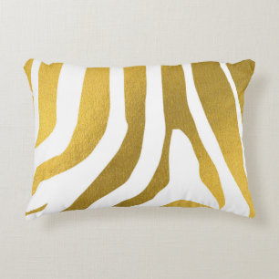 Faux Gold Zebra Print Stripes Pattern Accent Pillow