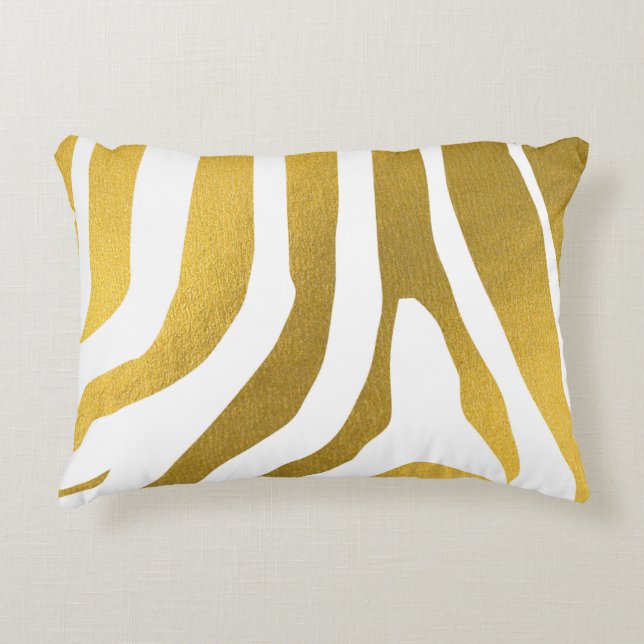 Faux Gold Zebra Print Stripes Pattern Accent Pillow (Front)